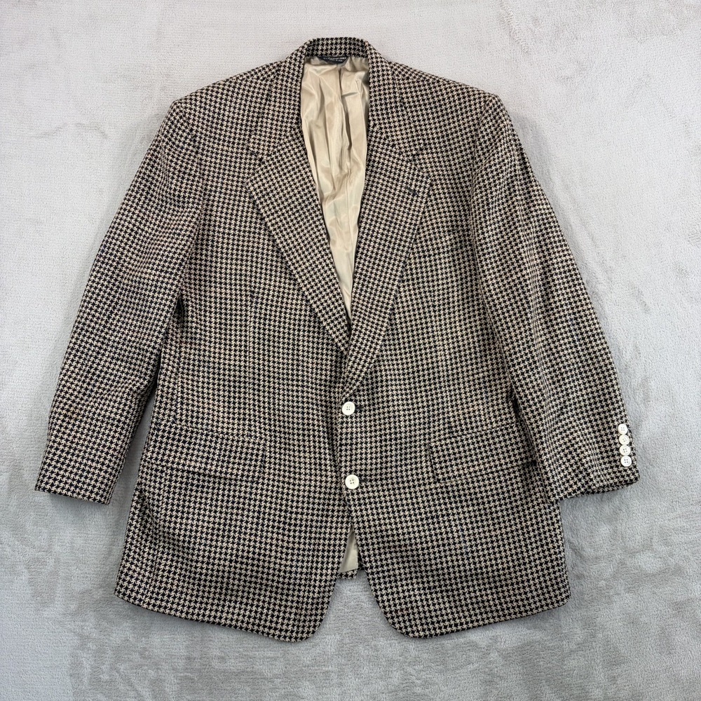 Vintage Bloomingdales Suit Jacket Sport Coat Blazer Men 46R Silk Houndstooth
